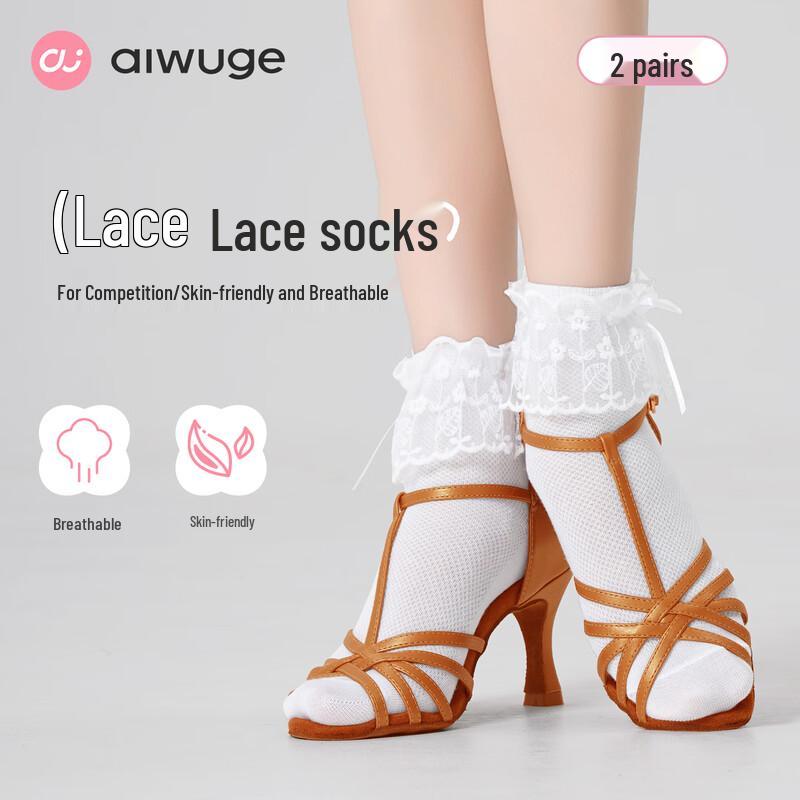 Aiwugo Girls' Lace Trim Latin Dance Competition Short Socks
