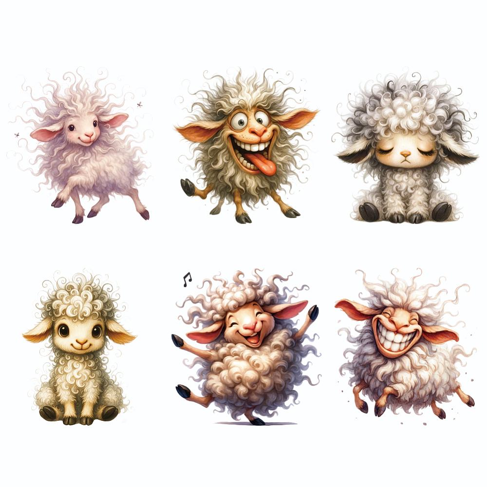 6Pcs 6 Styles Plastic Heat Transfer Film Logo Stickers Set for DIY T-Shirt Sheep 230x169~219mm 1pc/style