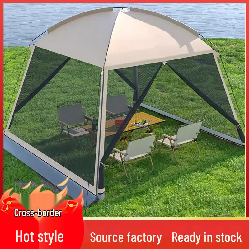 Portable Outdoor Mesh Gazebo: Large Sunshade Tent with Mosquito Net for Beach or Camping
