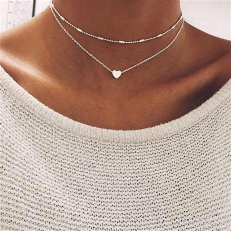 Vintage Perlen-Choker-Halsketten für Damen Mode Zweilagige Kette Kleiner Liebesherz-Anhänger Halskette Schmuck Geschenk Großhandel