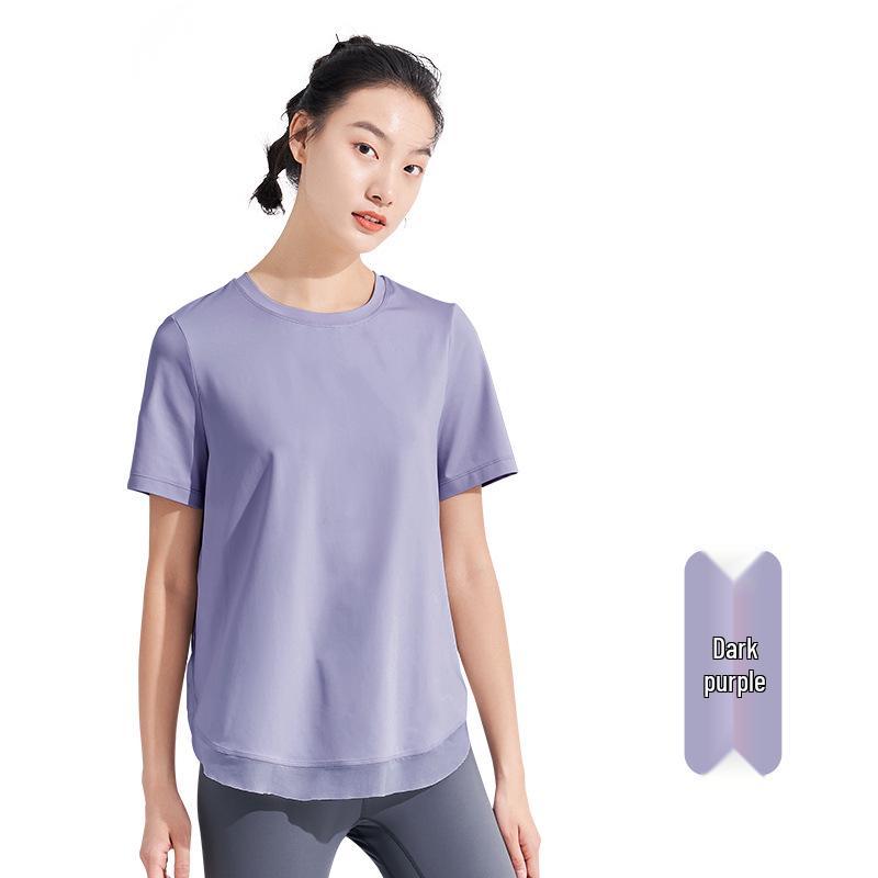 

Женская футболка для йоги из сетки больших размеров - Летняя с коротким рукавом, Свободного кроя, Дышащий топ для бега и фитнеса XL темно-фиолетового