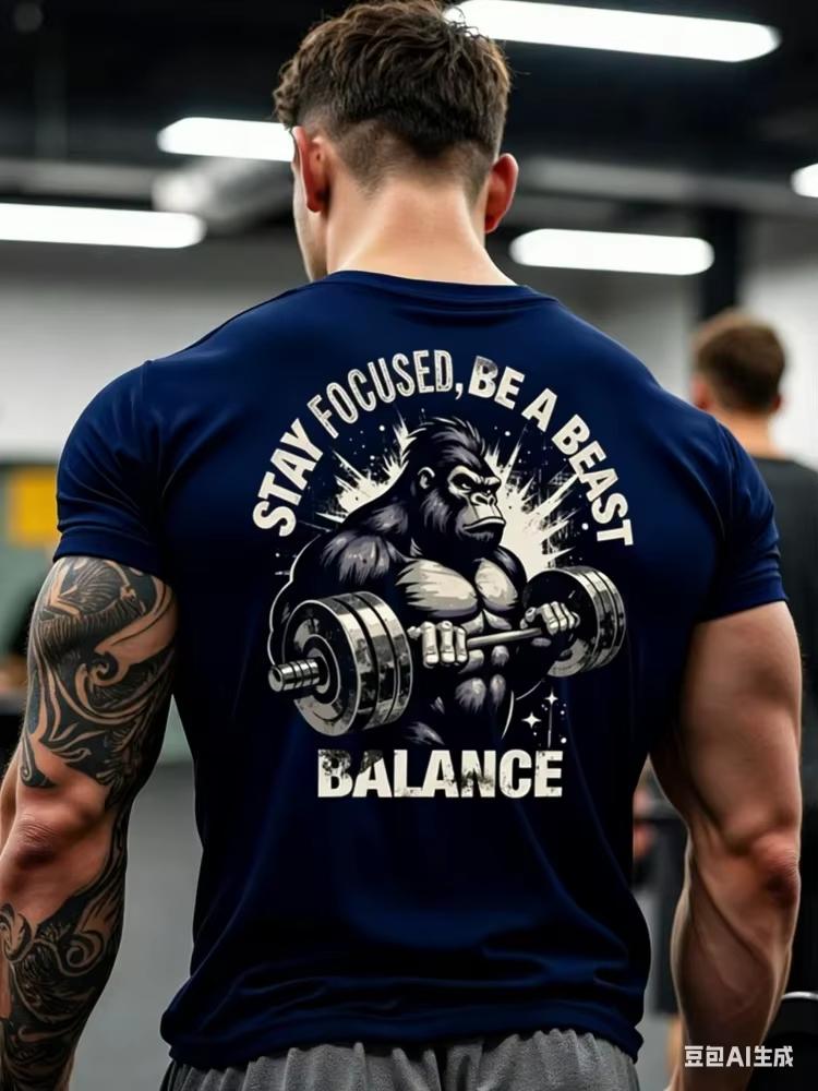2026 Gym Gorilla Stay Focused Be A Beast Tshirt Unisex Fitness Bodybuilding Graphic Tee Workout Training Short Sleeve Casual Top