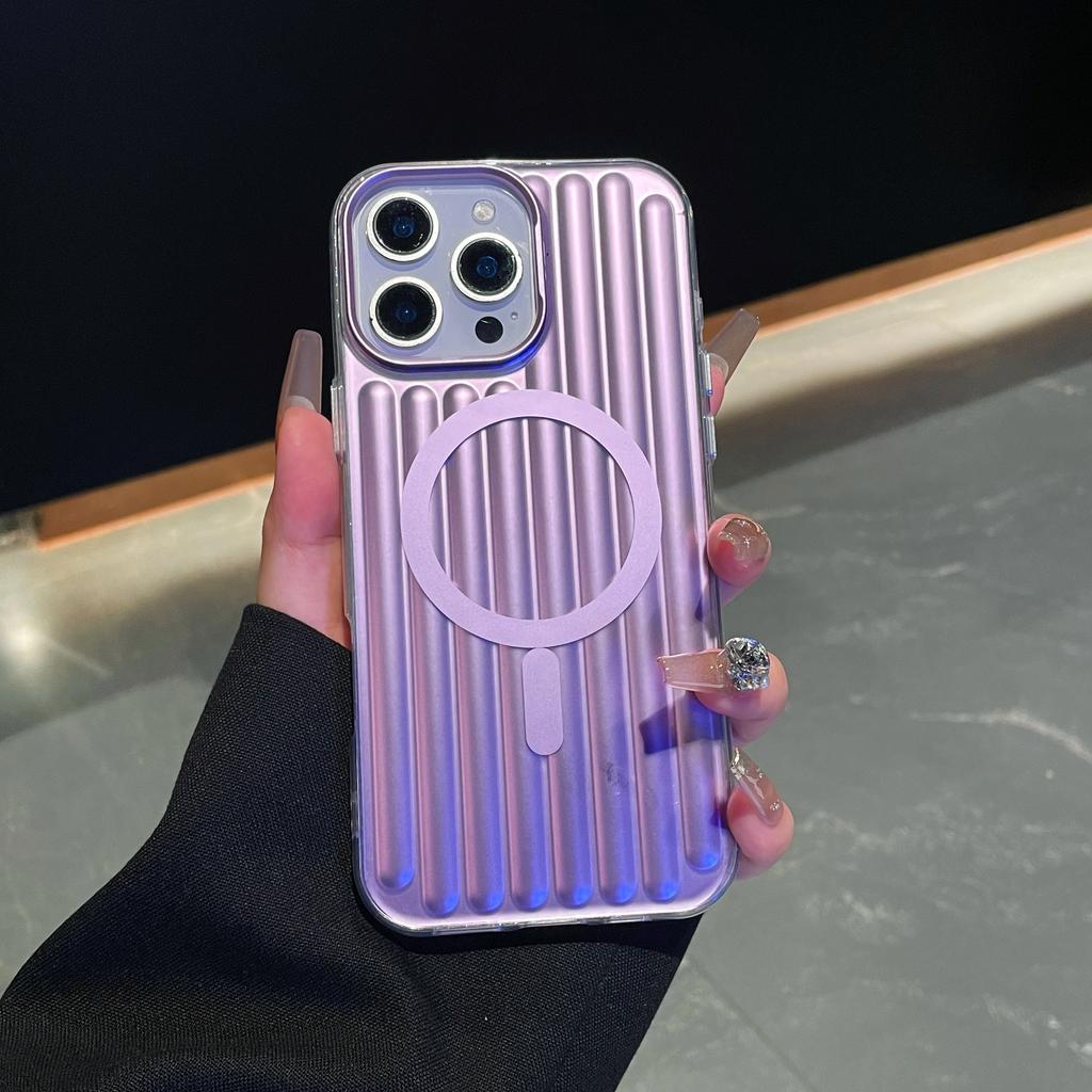 Frosted PC Stripe For Magsafe Magnetic Phone Case For iPhone 16 15 14 Pro Max 13 Wireless Charging Corrugated Shockproof Cover