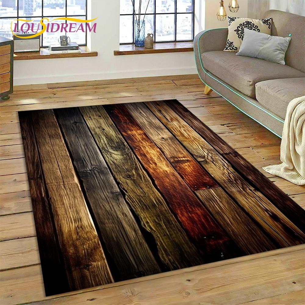 Color 3D Wood Grain Lines Rug Carpet for Living Room Bedroom Home Decor,Floor Mat Non-slip Decoration for Sofa Doormat Kid Gift