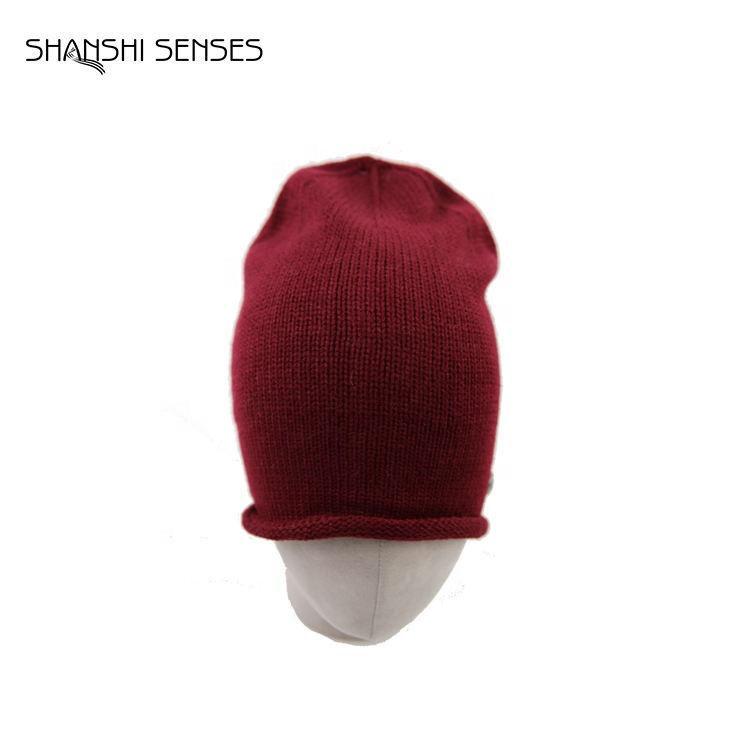 Comfortable Plain Black Acrylic Beanie Plain Slouchy Winter Knit Hats for Men