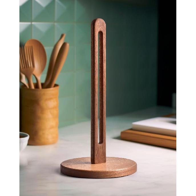 Acacia Wooden Paper Towel Holder Stand for Jumbo Roll - Stylish Kitchen Paper Rack Bathroom Towel Roll Stand Organizer, Solid Wood Simply Standing Large