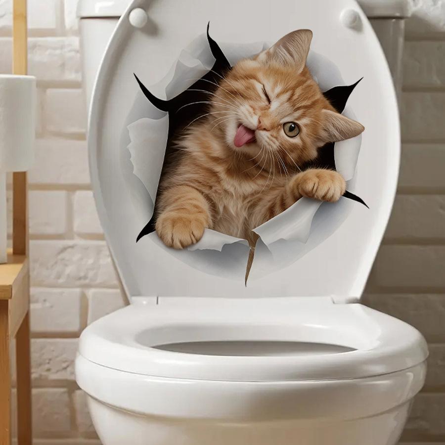 Lustige Orange Katze, die aus einem Loch schaut, Toilettenaufkleber, Wasserdichte Selbstklebende Dekoration für Toilettendeckel Badezimmerdekoration