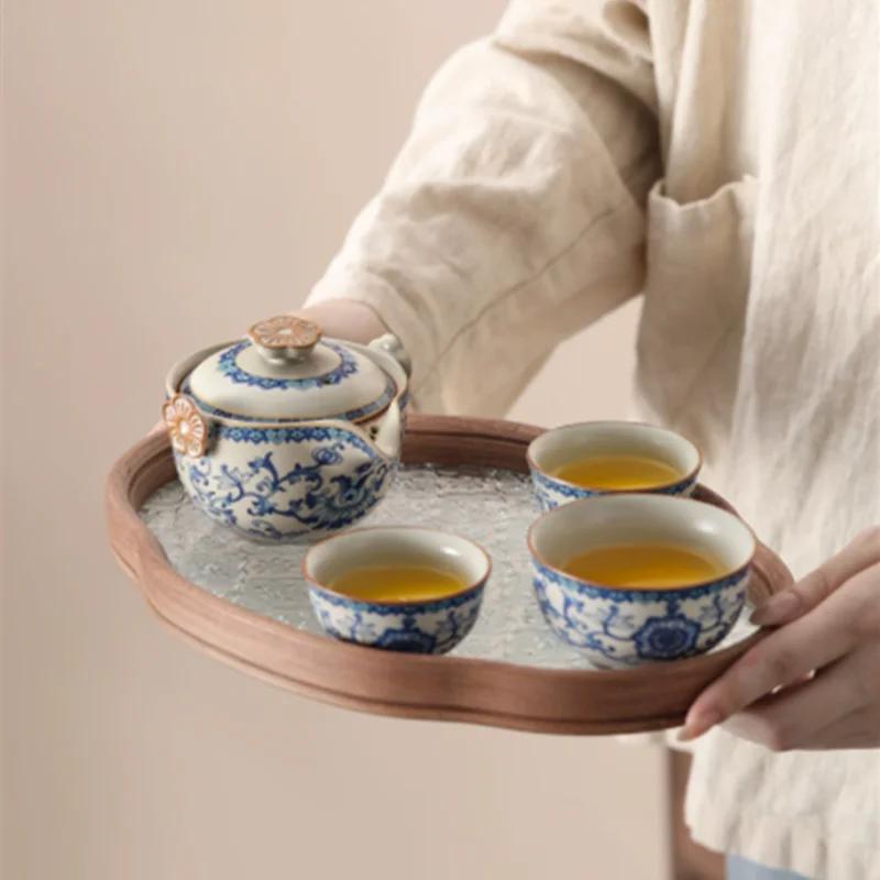 Chinesische Ru-Ofen Keramik Teekanne Teetasse Handgefertigt Blumen Teeschale Schönheit Tee-Sieb Kessel Reise Tragbar Haushalt Teegeschirr