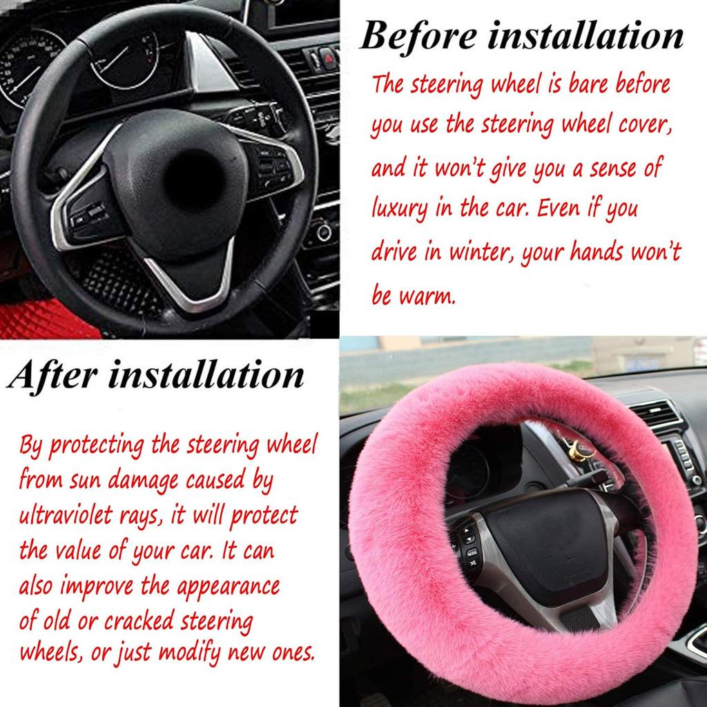 Fluffy Steering Wheel Cover For Women/Girls/Ladies Fuzzy Steering Wheel Cover Winter Warm Faux Wool Plush Car Wheel Cover Furry Steering Wheel