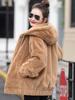 Hooded  Collar, Lamb Wool, Solid Color, Loose and Casual, Coat,Long-sleeved Fleece ,zipper Jacket  Warm Wool Fur Overcoat