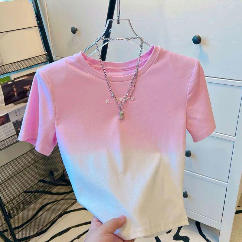 Women s Stylish Summer Gradient Crew Neck Loose T-shirt XL 126-135