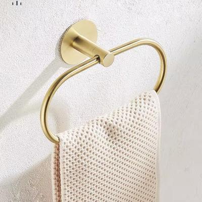 Stainless Steel No-Drill Towel Ring Holder Minimalist Gold Finish Bathroom Towel Hook Bathroom Accessories Towel Bars