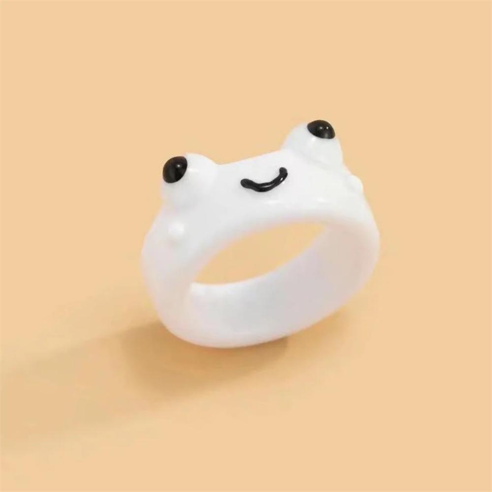 Cute Smile Frog Transparent Rings for Women Girls Funny Personality Wholesale Cartoon Animal Kawaii Ring Fashion Jewelry Gifts