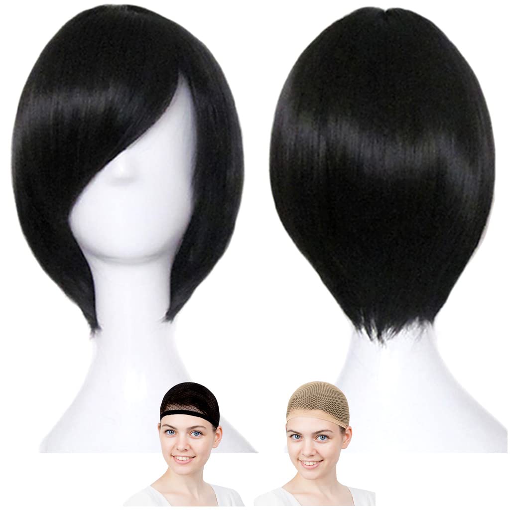 

Косплей-парик CaseEden, короткий боб, 30 см, термостойкий, черные волосы, в комплекте 2 сетки для парика