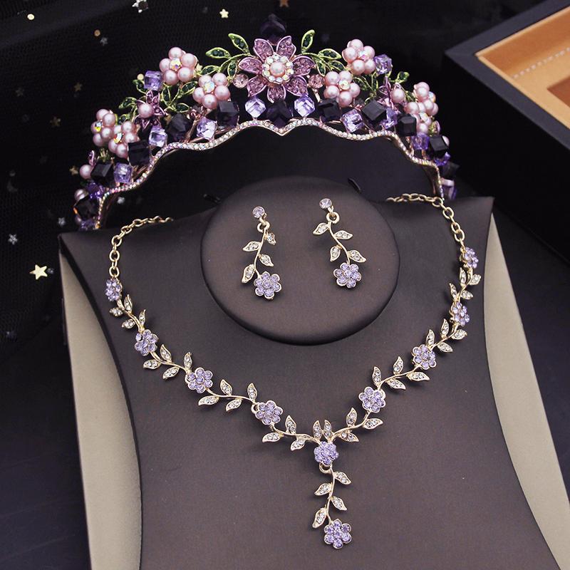 Gorgeous Crystal Flower Tiaras Bridal Jewelry Sets for Women Crown Choker Necklace Sets Wedding Bride Jewelry Set Accessory