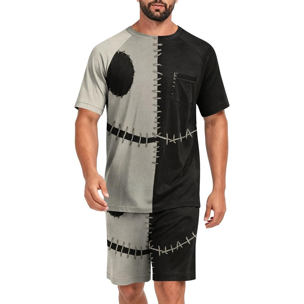 Men's Halloween Casual Lounge Pajama Set Short Sleeve Top and Shorts Comfortable Fit Lightweight Soft Fabric Relaxed Style