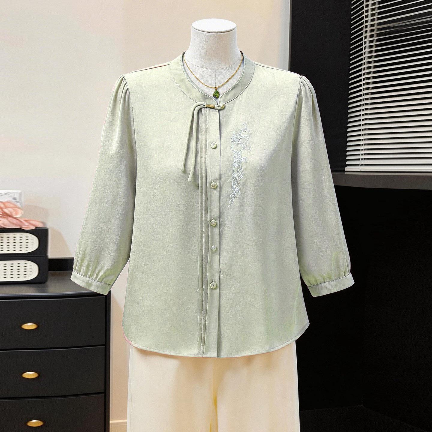 Elegant Chiffon Mother s Day T-Shirt - Chinese Style Summer Top for Women & Seniors XL (90-105 kg recommendation)