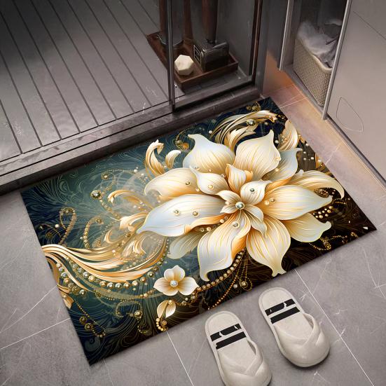 Floor Mat 3D Flower Pattern Non-Slip Rubber Backing Absorbent Quick-Drying Rug Bathroom Kitchen Laundry