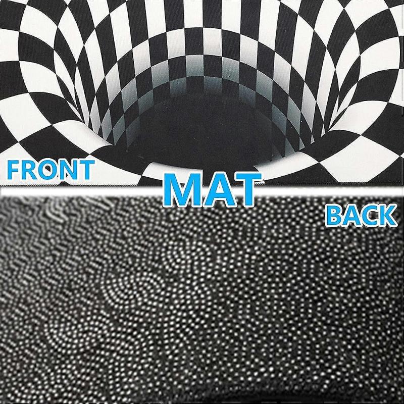 Optical Illusion Rug 3d Stereo Checkered Vortex Optical Illusions Rug Funny Sensation Of Falling Black White Non-slip Plaid Hole Area Rug For Dining