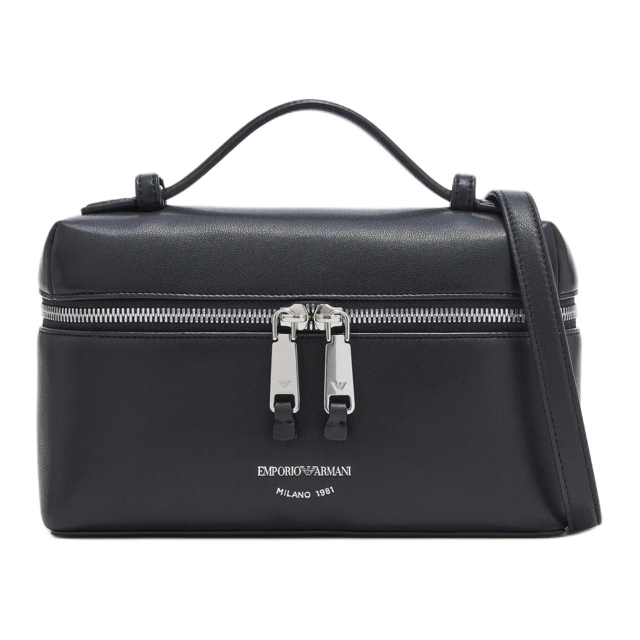 

Emporio Armani Silver Metallic Finish Leather Shoulder Tote Bag Women handbags Black EW004564AF19229UC-001 Basic Set (Bag+Dust Bag)