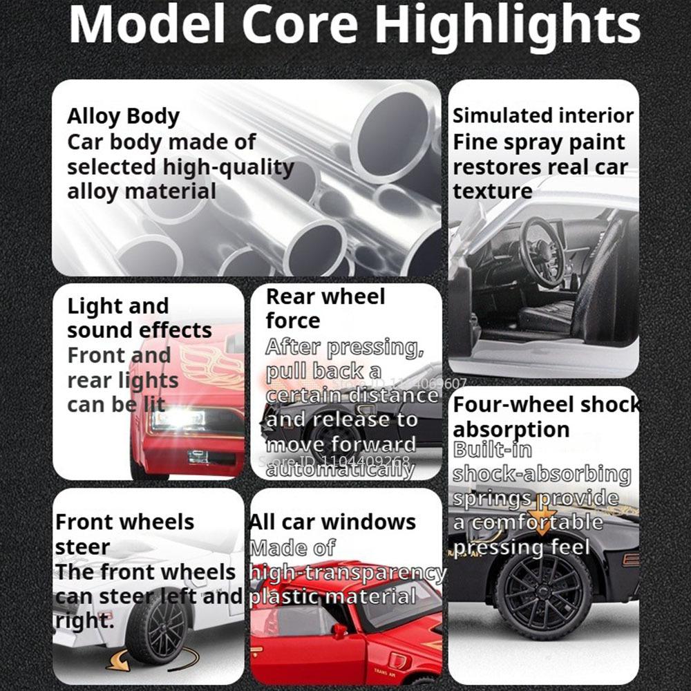 1:32 Firebird Viper Car Model Toy Sound Light Pull Back Vehicle Doors Opened Alloy Diecast Models Kids Collectible Ornaments