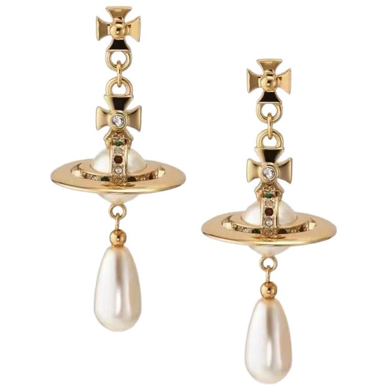 **Empress Dowager Saturn Pearl Earrings - Luxury Fashion Statement**