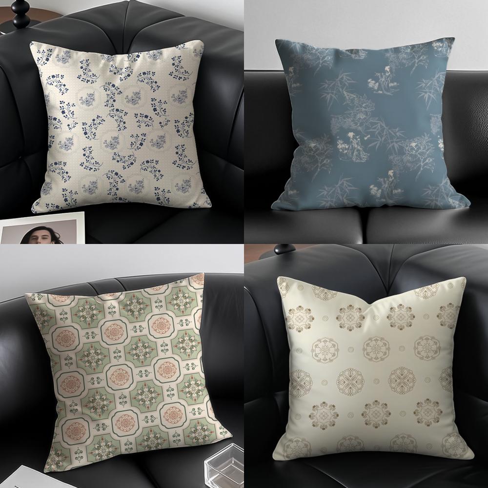 Chinese Style Elegant Patterns Cushion Cover Pillow Case Antidustmite Invisible Zipper Silky Plush Cushion