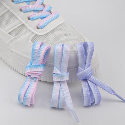 Cadarços planos para tênis cadarços de sapato prateados brilhantes metálicos cadarços de seda coloridos brilhantes gradiente glitter cadarços femininos