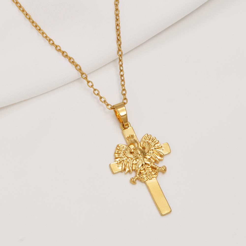 Anniyo Poland Eagle and Cross Pendant Necklaces for Women Girls,Polska Poles Jewelry #381016