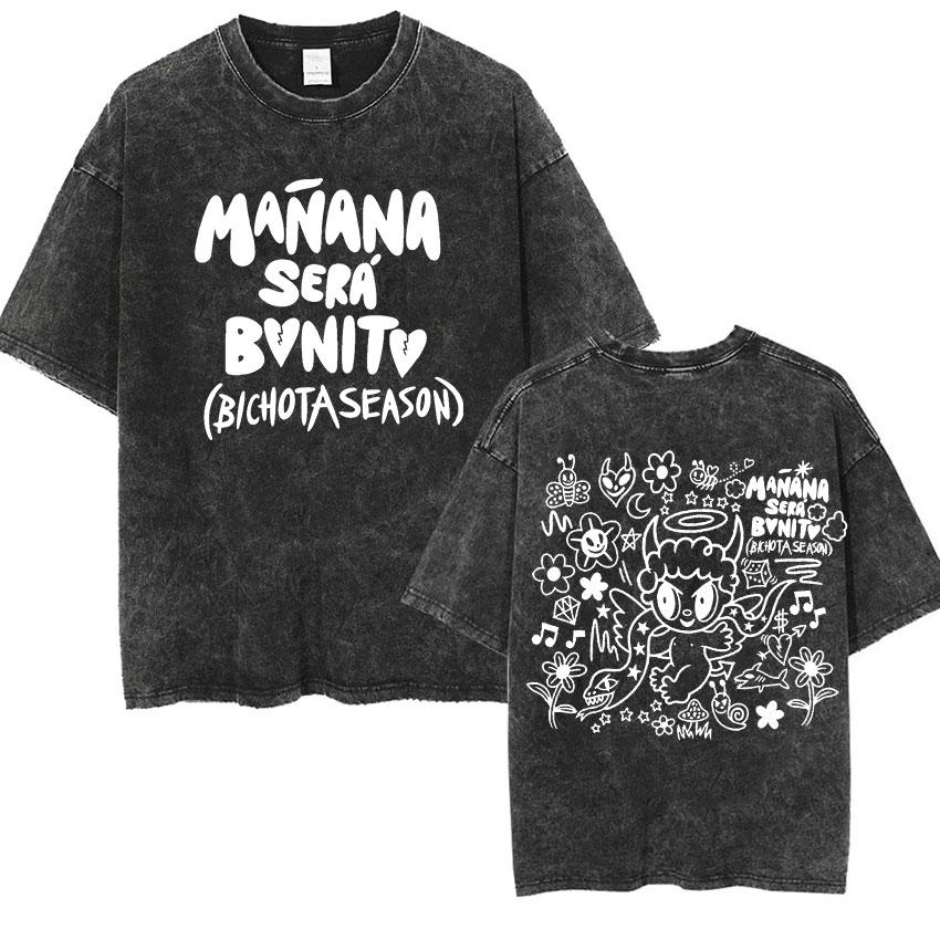 Cute Karol G Manana Sera Bonito Vintage Washed T Shirt Men Women Kawaii Fashion Clothing T-Shirt Aesthetic Short Sleeve T Shirts