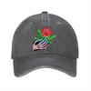 Skeleton Hand Holding Rose Baseball Cap Washed Denim Casual Adjustable Dad Hat Unisex