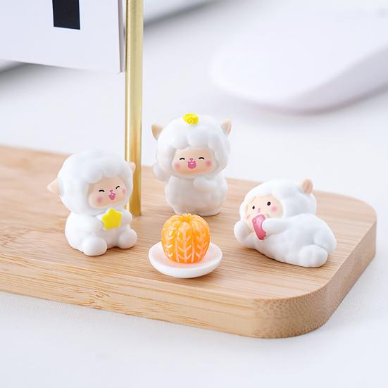 2Pcs Mini Resin White Miniature Sheep Figurines Tiny Resin Sheeps Figures Small Animals Lamb Figurine for Desk, Car Accessories