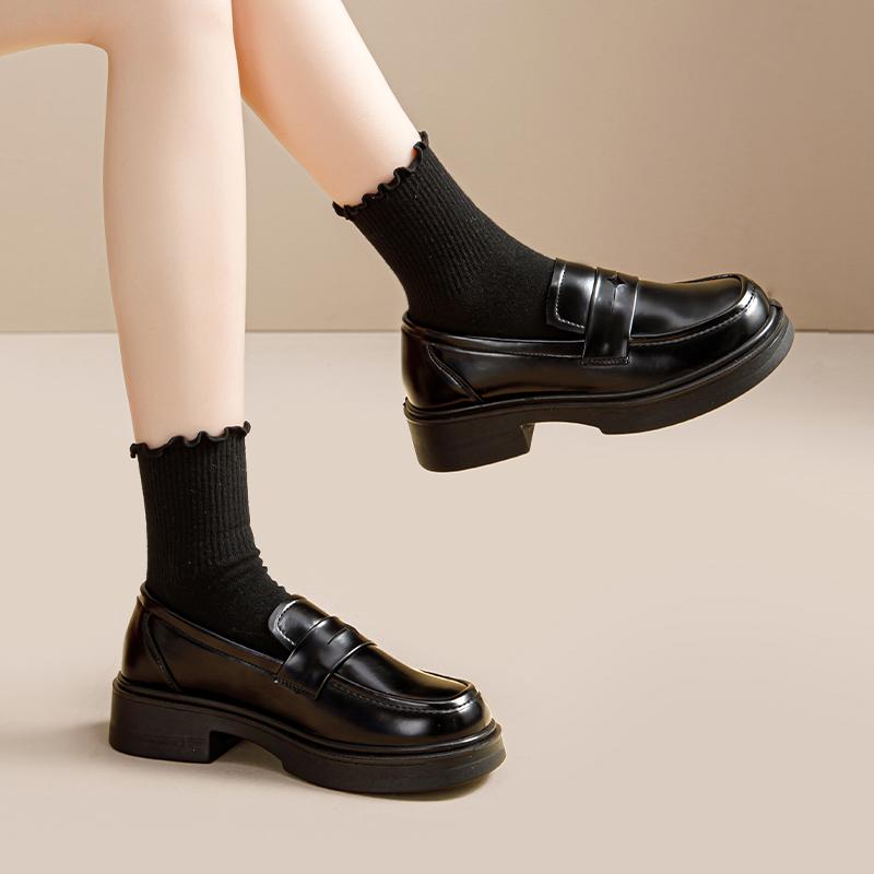 Warrior Fashion Trend British Style Student College Casual Outfit Comfortable Soft Sole Height Increasing Loafers Kids Loafers Black WXP(WZ)-2853