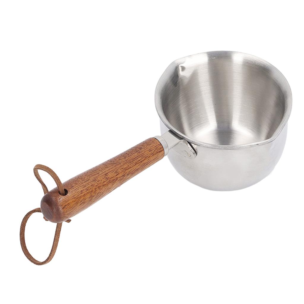 Butter Warmer Stainless Steel Wooden Handle 3 Layers Multi Purpose Butter Melting Pot for Oil Milk Kitchen 120ML