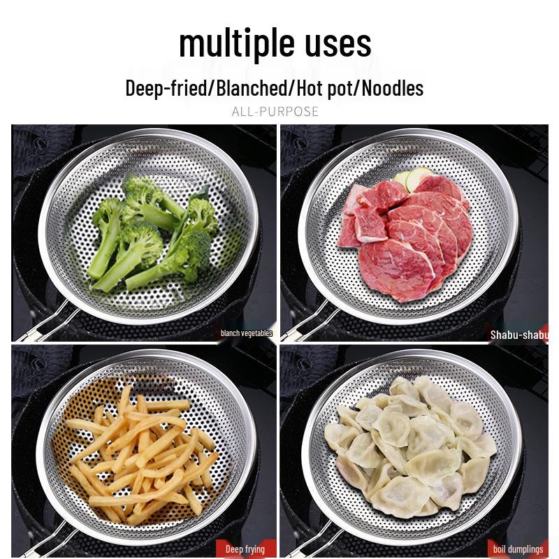 Ultra-Fine Stainless Steel Colander and Skimmer for Noodles, Dumplings, Soy Milk, Juice, and Deep-Frying