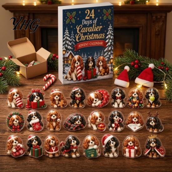 Calendario de Adviento para Cachorros 2026 Calendario Navideño para Perros, 24 Adornos Acrílicos 2D Cuenta Atrás hasta Dibujos Animados Colgantes Festivos para Árbol, Fiesta Navideña Hogar