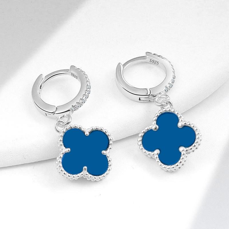Womens Four Leaf Clover Earrings 18K Gold Plated Red Agate Luxury Fashion Jewelry