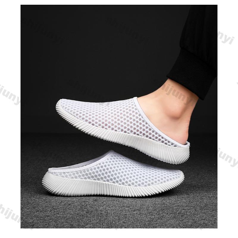 Fashion Couple's Large Size Shoes 2025 Summer Breathable Fly Weave Half Casual Shoes Woman Outdoor Lightweight Slip on Slippers Men