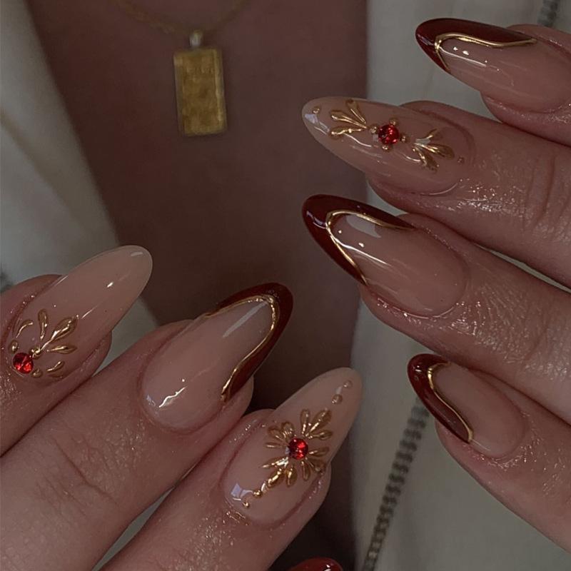 24Pcs French Almond Press On Nails 3D Irregular Star Design Detachable False Nails Manicure Kit
