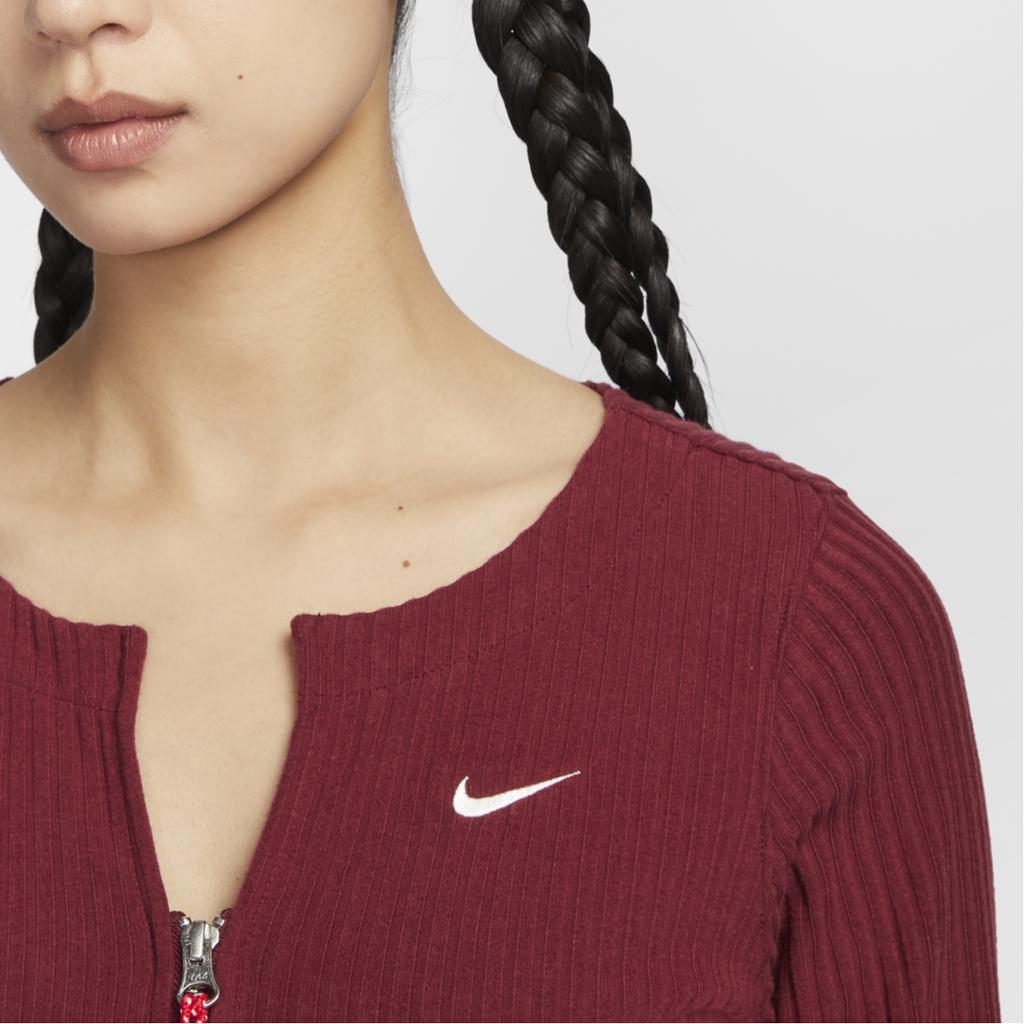 Nike Sportswear Chill Rib Snake Welcome Series Slim Fit Zipper Comfortable Fashion Versatile Soft Knit Top Women Tops Team-Red HV8459677