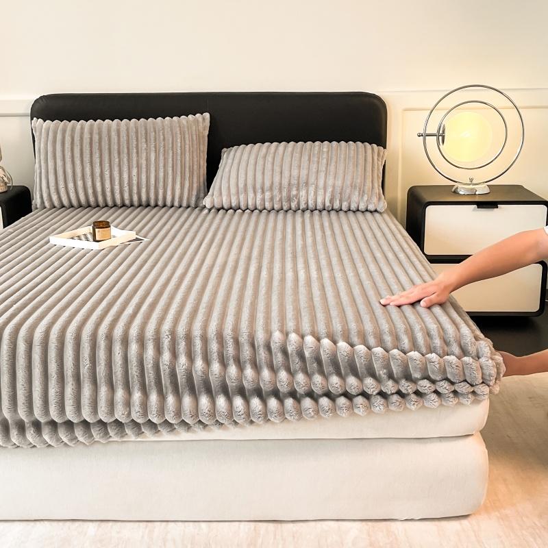 2025 Rabbit Velvet Thicken Autumn Winter Fitted Sheet Set or Only 1 Pcs Fitted Sheets Warmth Bed Sheet Queen Mattress Cover King Size
