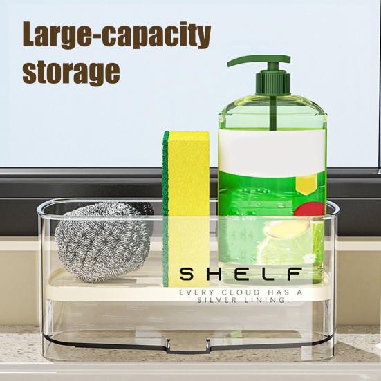 Sink Caddy with Auto Drain Tray Kitchen Sink Sponge Holder Detachable Sink Organizer for Countertop Storage Sponges Soap Cleaning Supplies