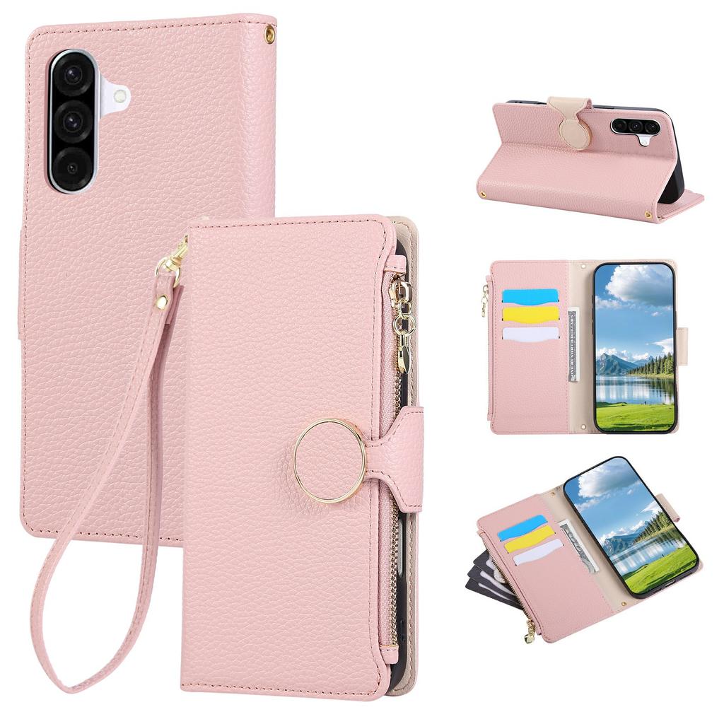 For Samsung Galaxy S25+/S24+ Case Zipper Wallet Leather Phone Cover with Wrist Strap
