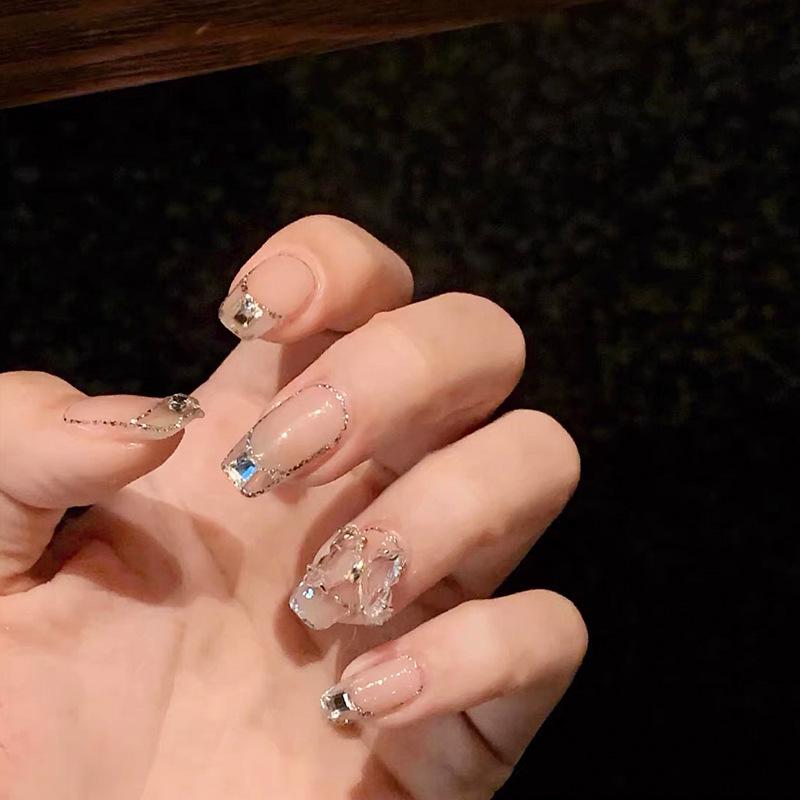 Diamond Crystal Butterfly Gold Powder False Nail Patches for Parties