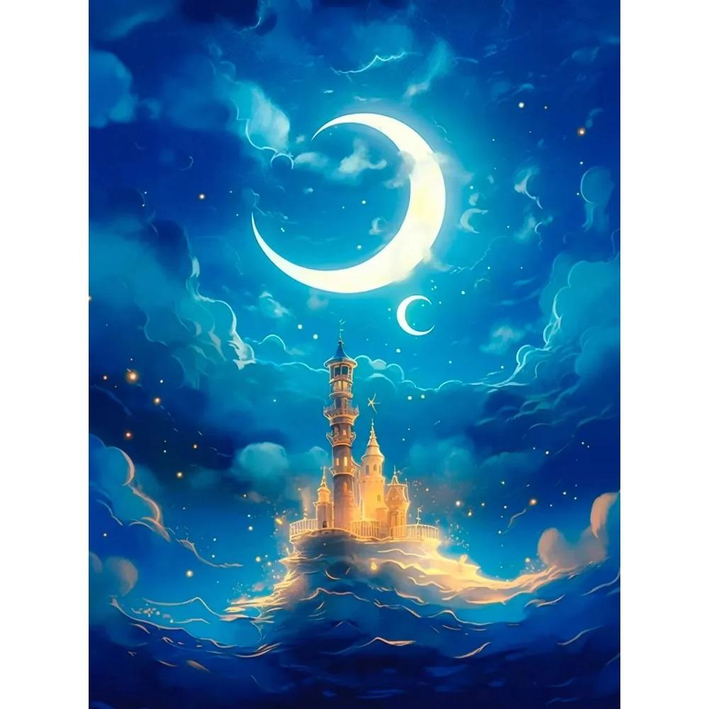Diamond Painting Full Drill Moon Castle Round Diamond Painting Handmade Fantasy Rainbow Tree Diy Diamond Mosaic Painting Home Decoration