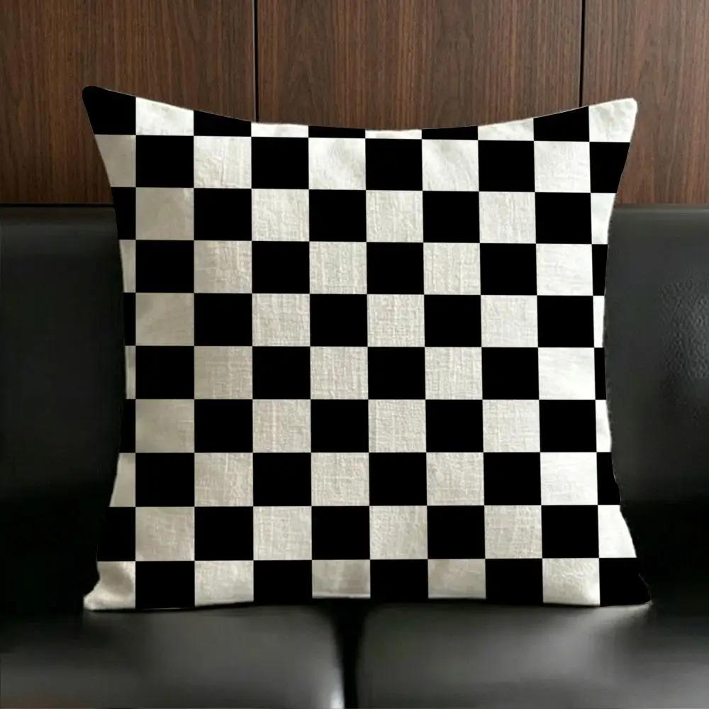 Merchandise Anime Checkerboard Cushion Cover Anti Dustmite Pillowcase Invisible Zipper Silky Short Plush Sofa Cushion Cover