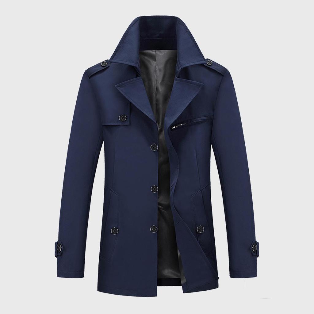 Men's High-Grade Mid-Length Casual Windbreaker Lapel Jacket for Spring, Summer, and Autumn