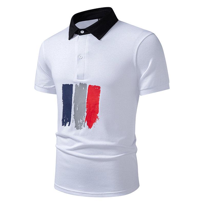 Sommer Herren Bedruckte Poloshirts Kurzarm Atmungsaktives T-Shirt Kontrastfarbe Lässig Reverskragen Streetwear Basis Oberteil