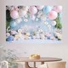 Romantic Pastel Balloon and Flower Backdrop Pink Blue Themed Background Banner for Girls