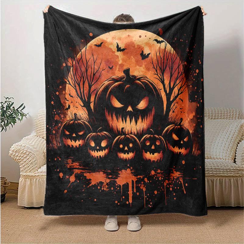 1pc Scary Pumpkin Blanket  Soft Throw for Home Decor, Gift Idea, Suitable for All Seasons, Living Room, Travel, Camping, Car Blankets